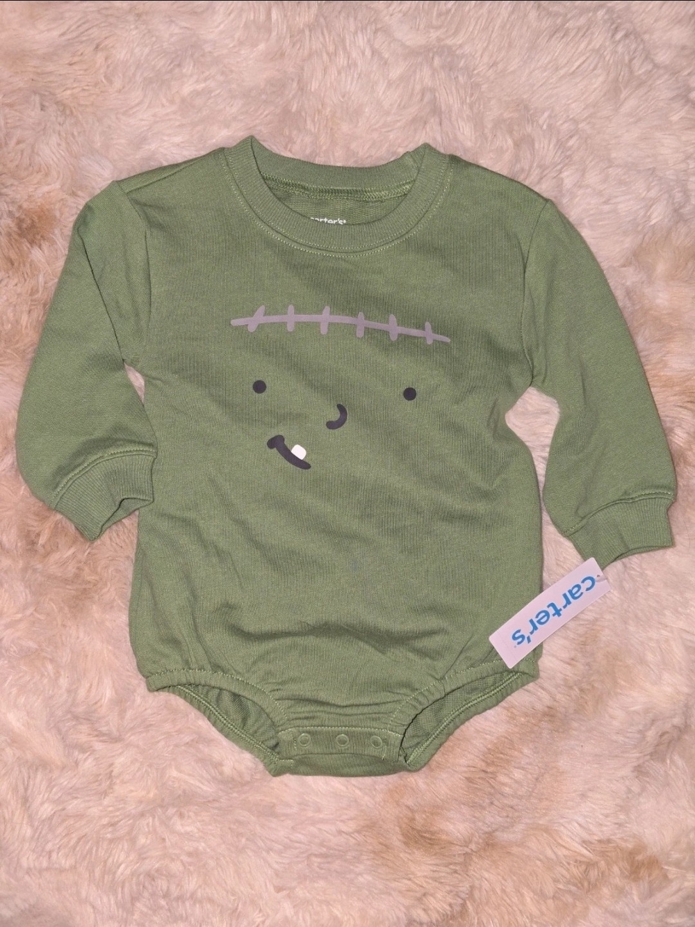 Carter's Olive Green Frankenstein Face Long-Sleeve Bodysuit